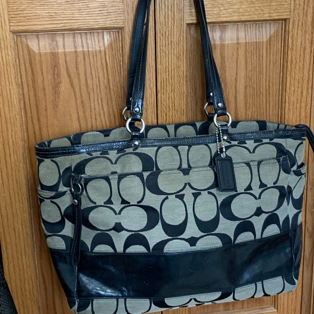 Coach leather and canvas black and gray Diaper bag